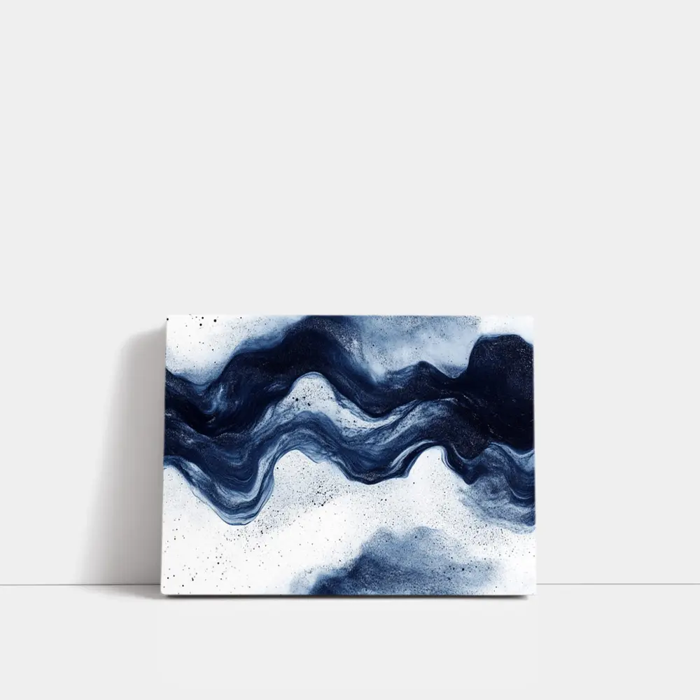 Dark Blue Ink Wave Abstract White Background – Wall Art