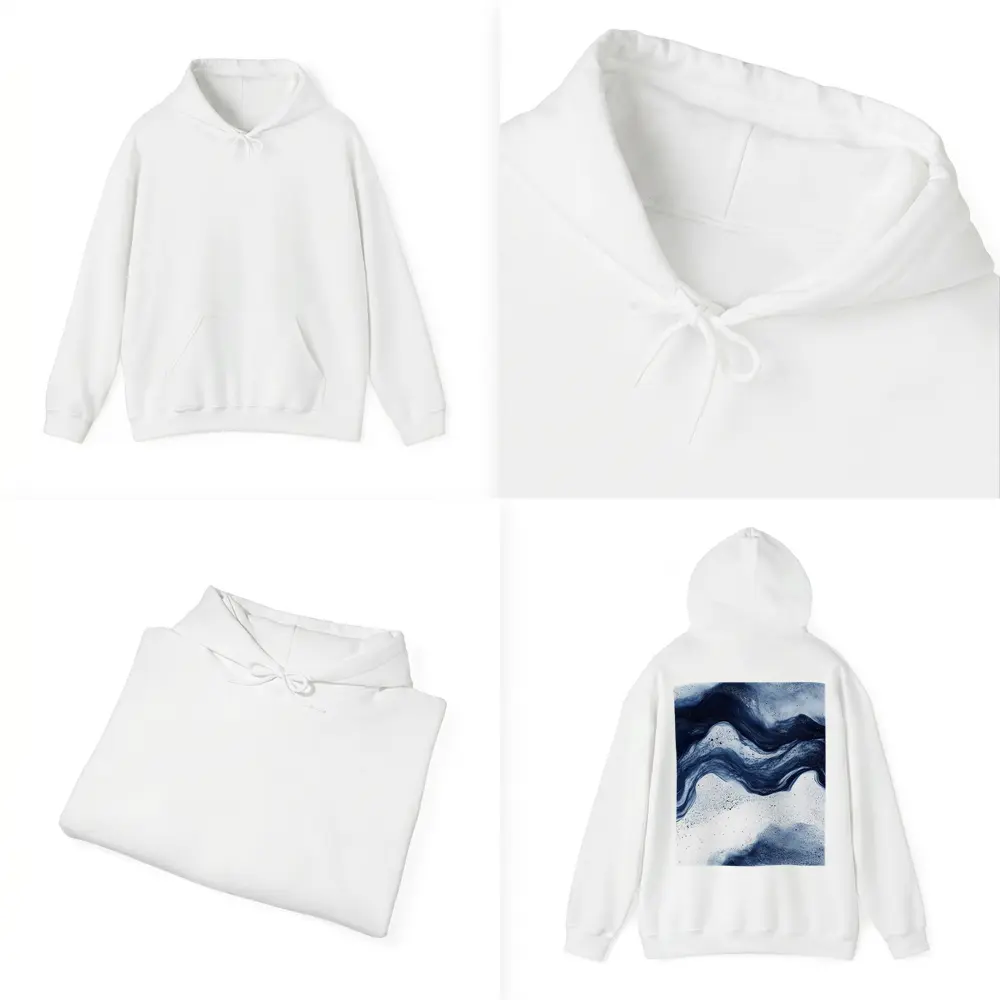Dark Blue Ink Wave Abstract White Background – Hoodies