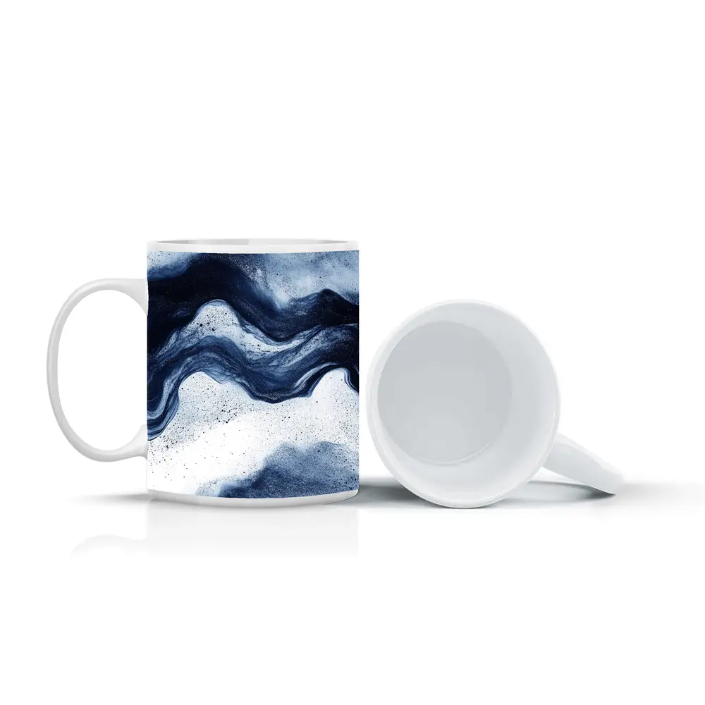 Dark Blue Ink Wave Abstract White Background – Mugs