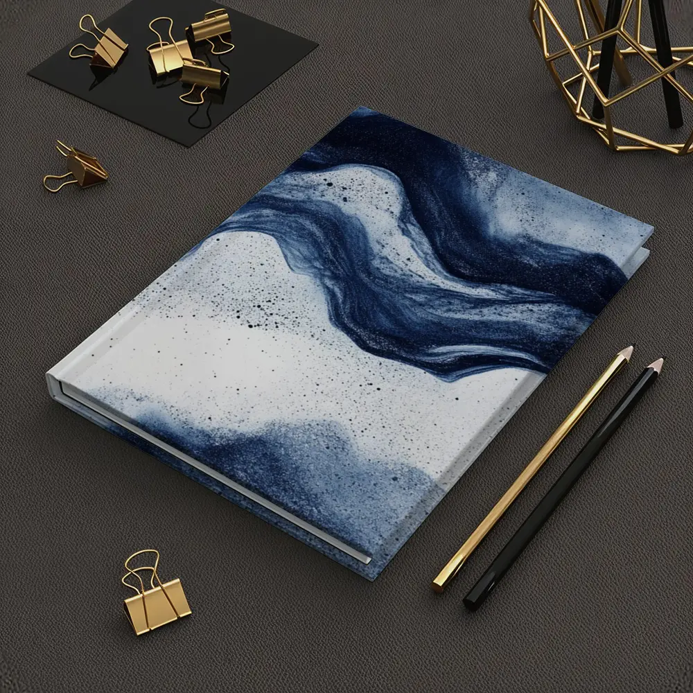 Dark Blue Ink Wave Abstract White Background – Notebooks