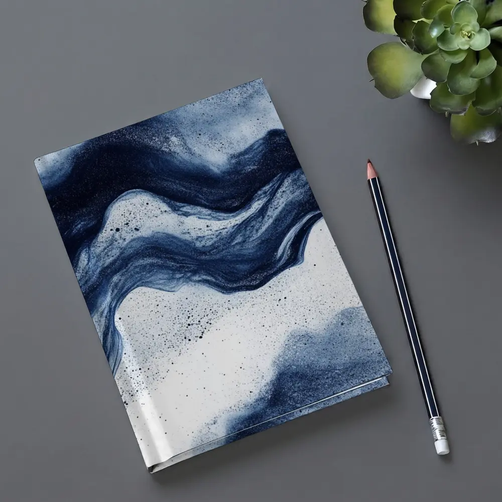 Dark Blue Ink Wave Abstract White Background – Notebooks