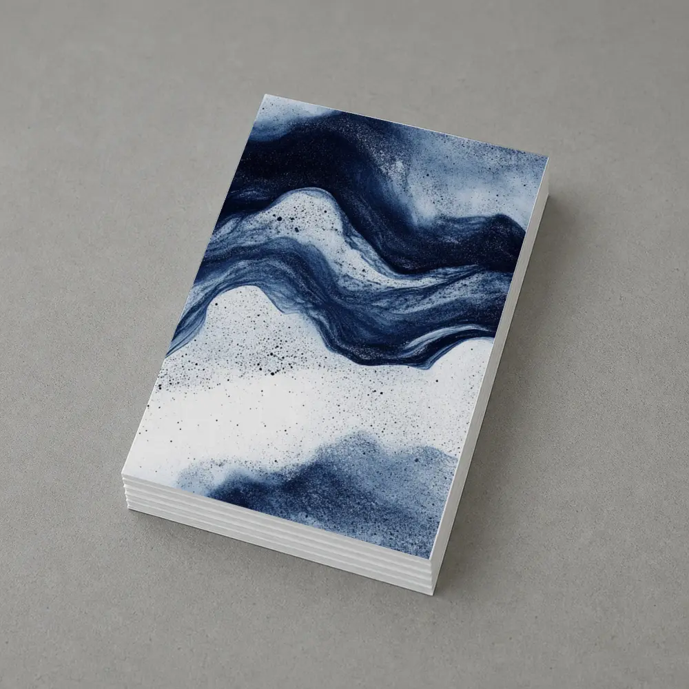 Dark Blue Ink Wave Abstract White Background – Postcards