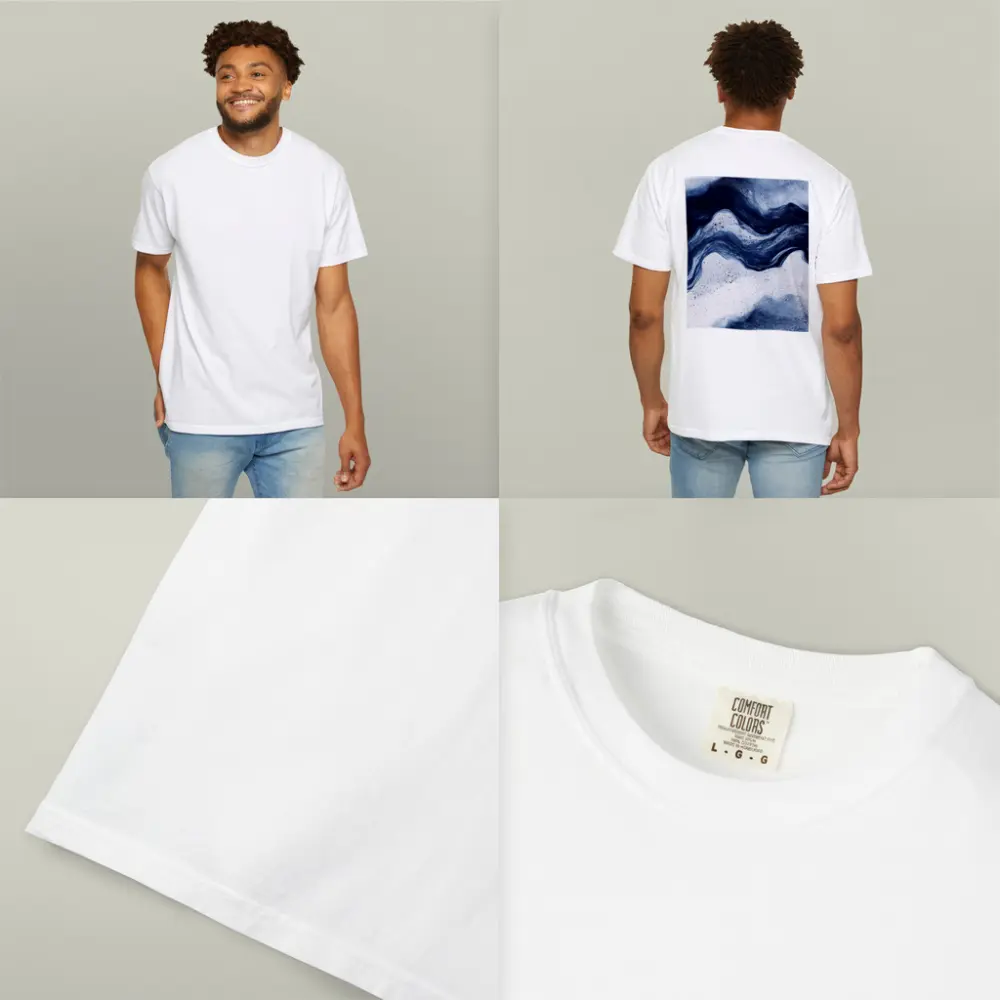 Dark Blue Ink Wave Abstract White Background – T-Shirts