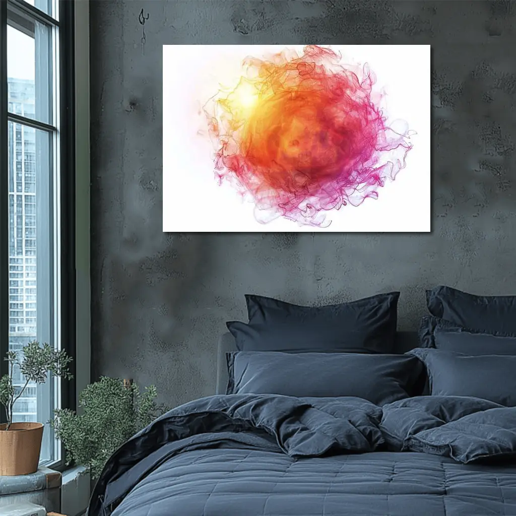 Fiery Red Orange Smoke Abstract White Background – Wall Art