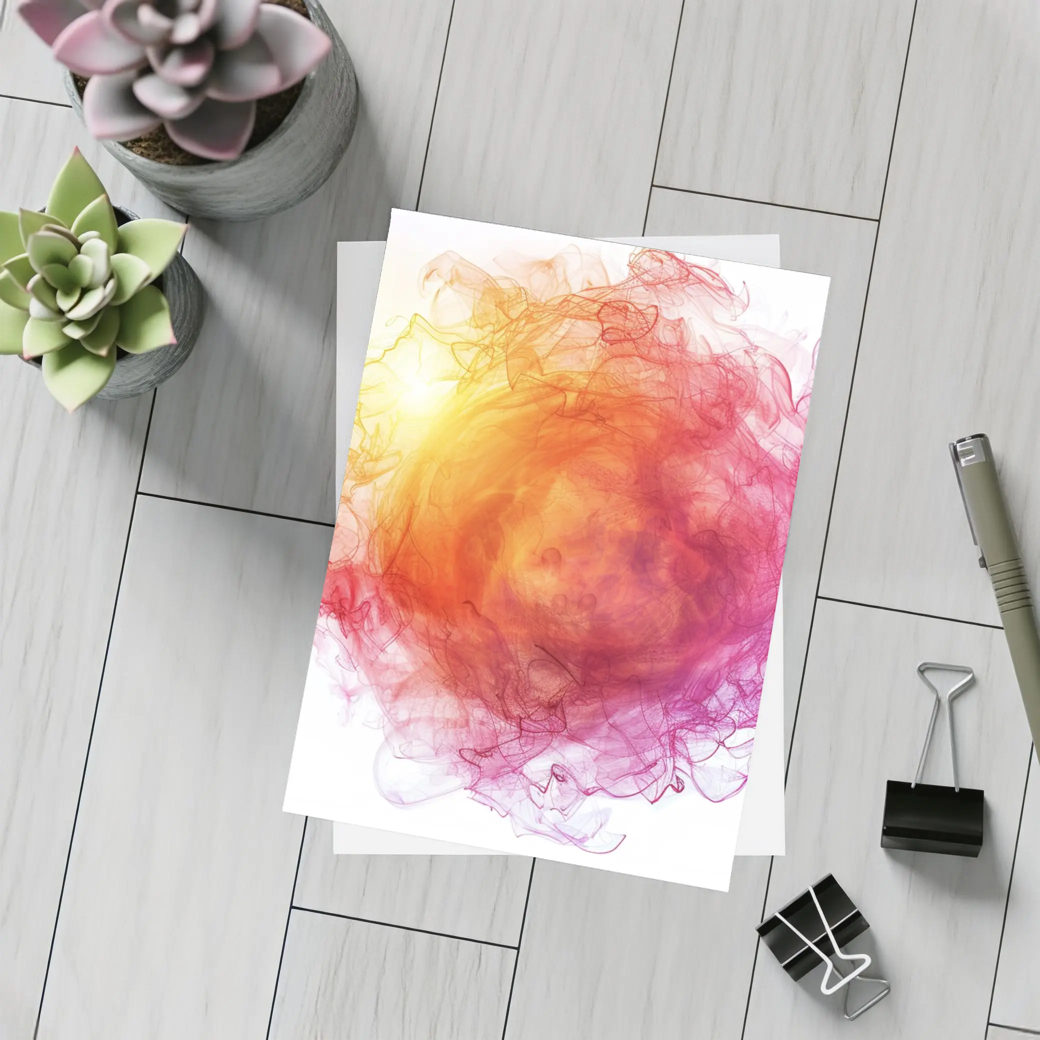 Fiery Red Orange Smoke Abstract White Background – Postcards