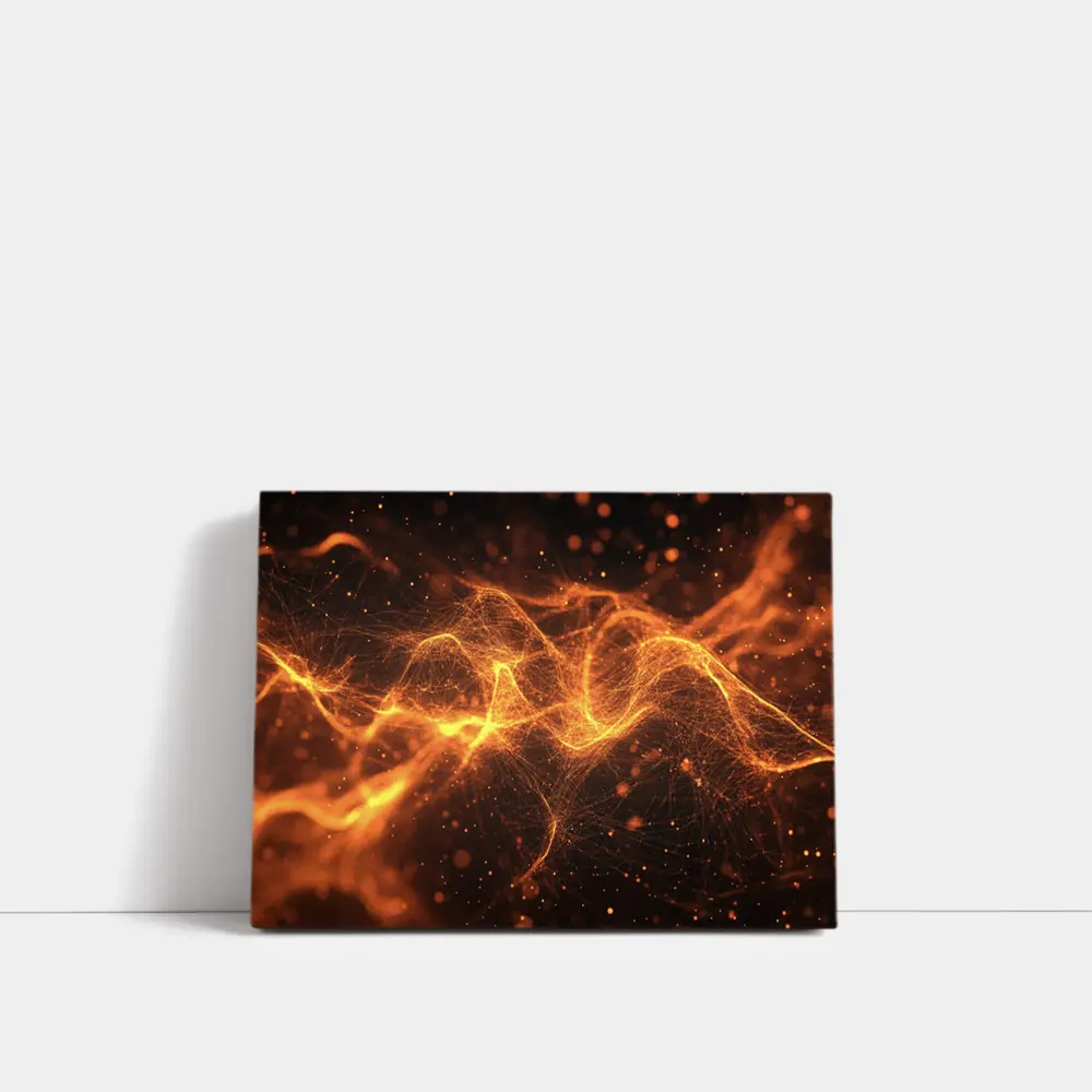 Golden Fire Particle Wave Dark Abstract – Wall Art