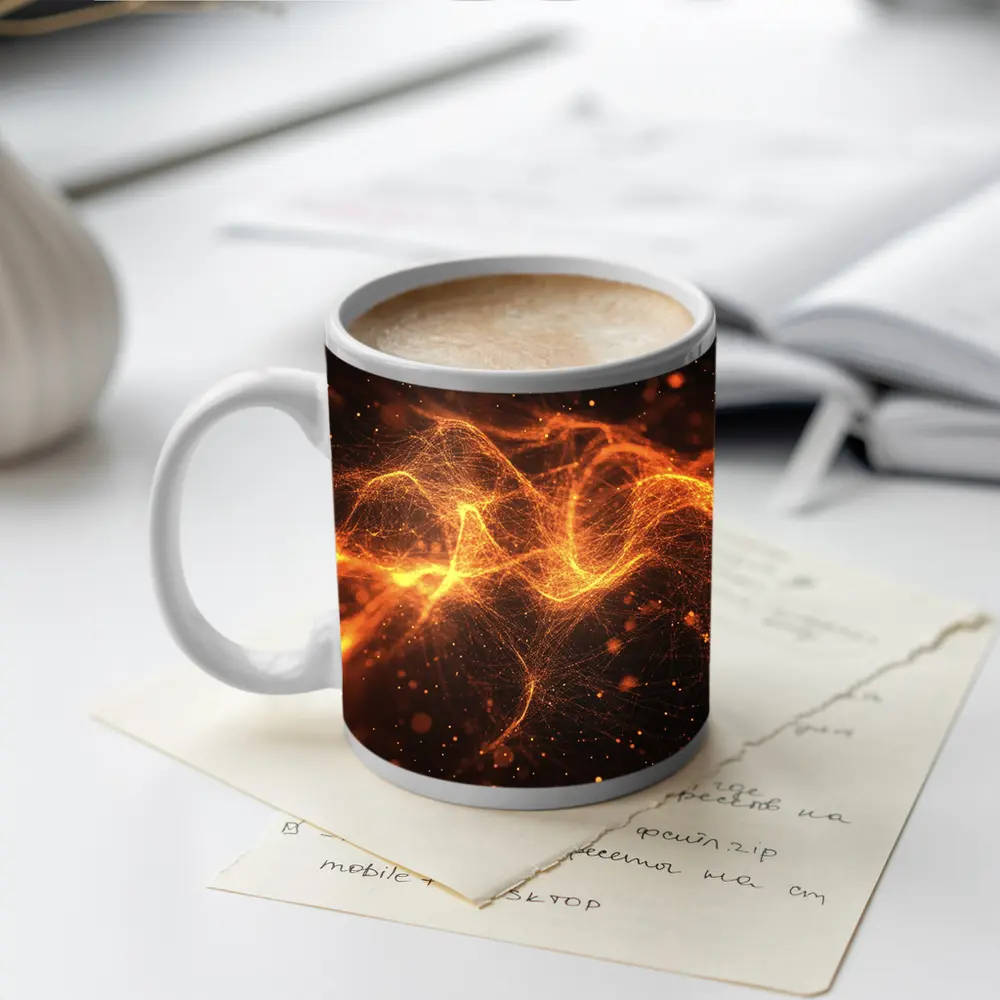 Golden Fire Particle Wave Dark Abstract – Mugs