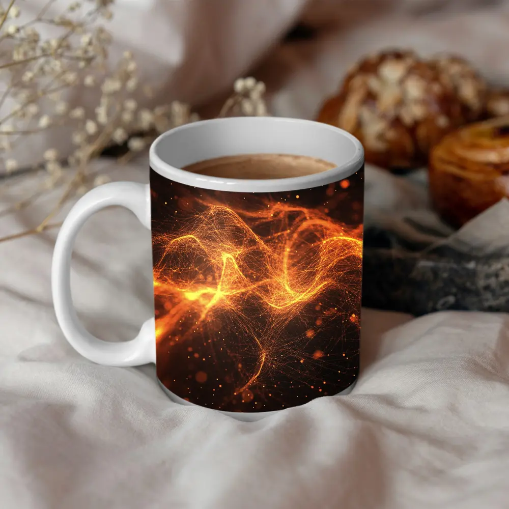 Golden Fire Particle Wave Dark Abstract – Mugs