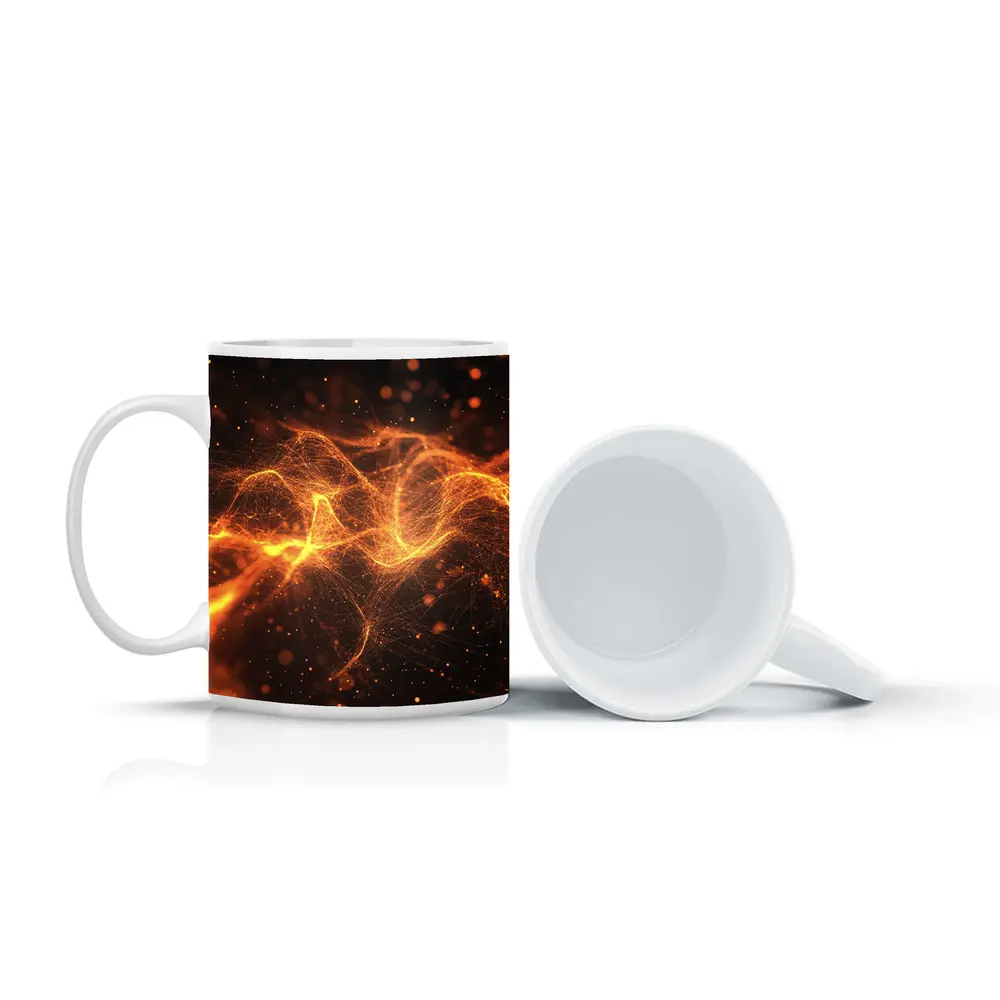 Golden Fire Particle Wave Dark Abstract – Mugs