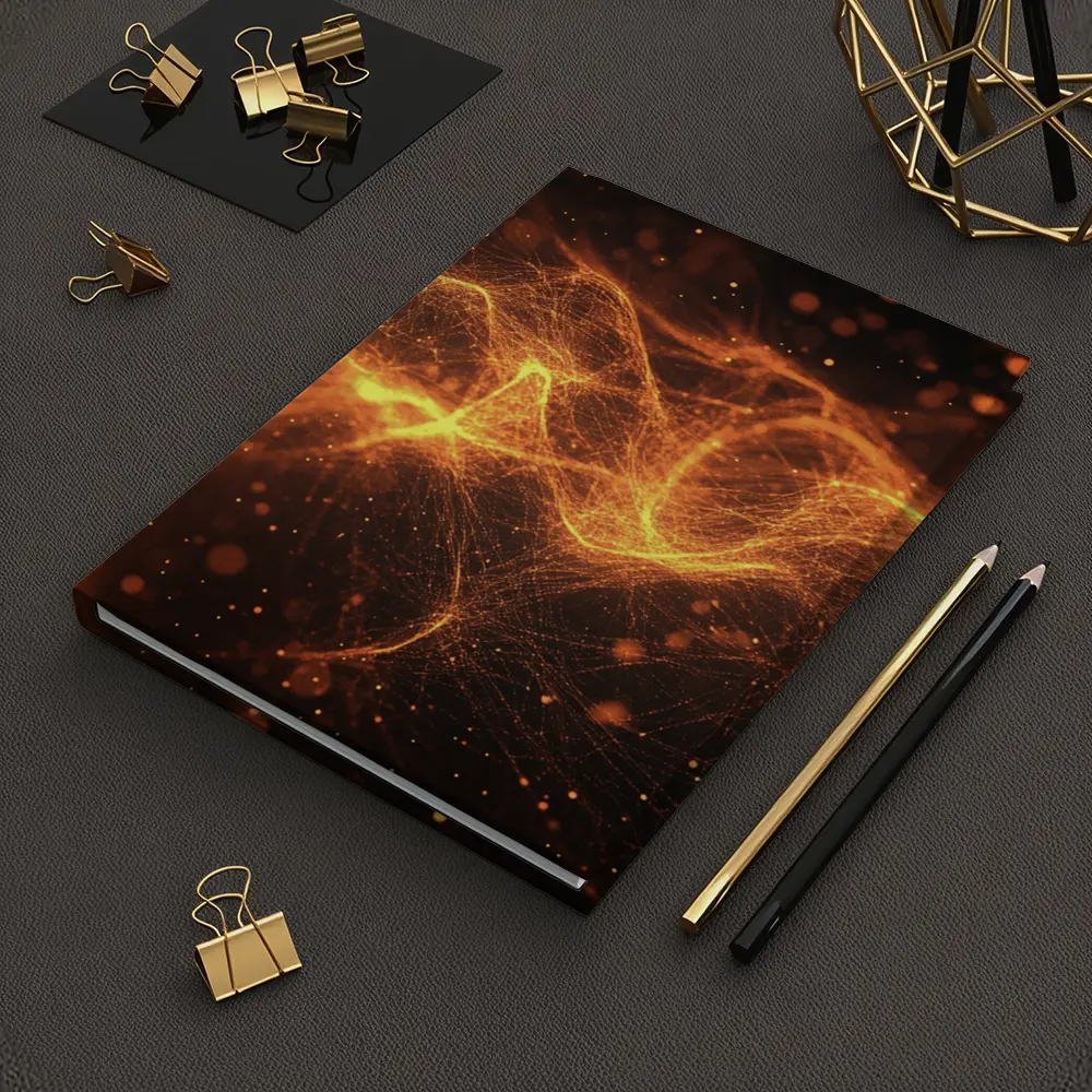 Golden Fire Particle Wave Dark Abstract – Notebooks