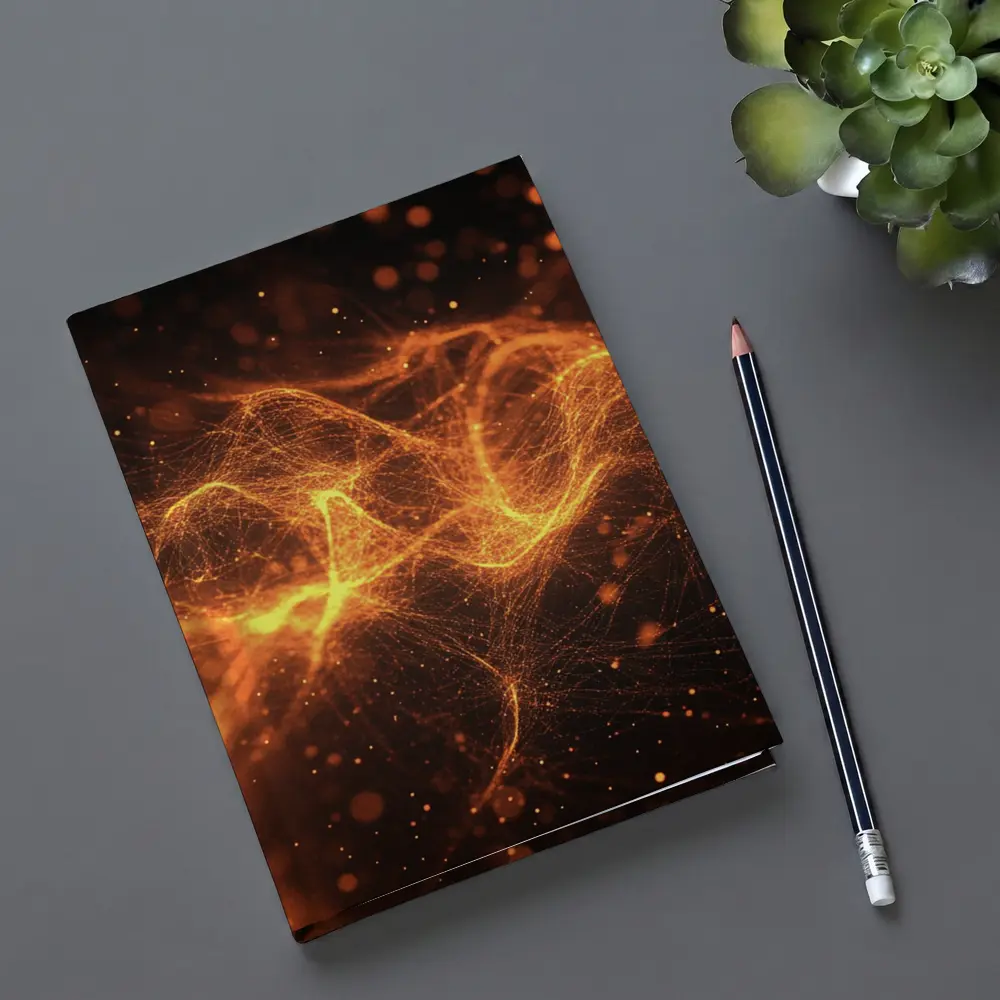 Golden Fire Particle Wave Dark Abstract – Notebooks