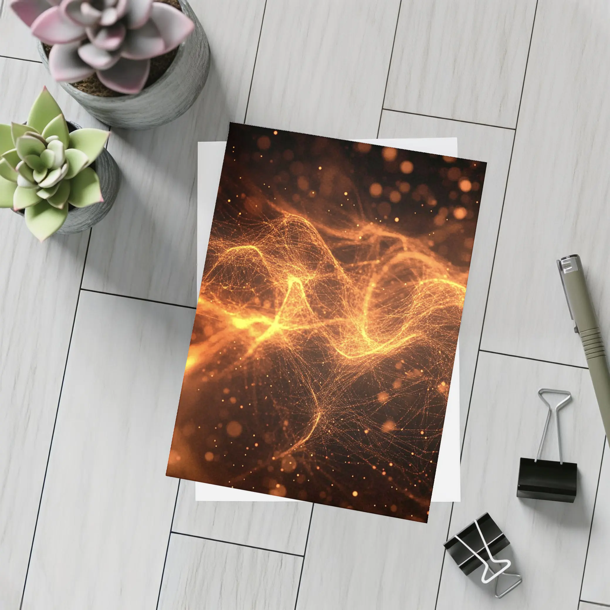 Golden Fire Particle Wave Dark Abstract – Postcards