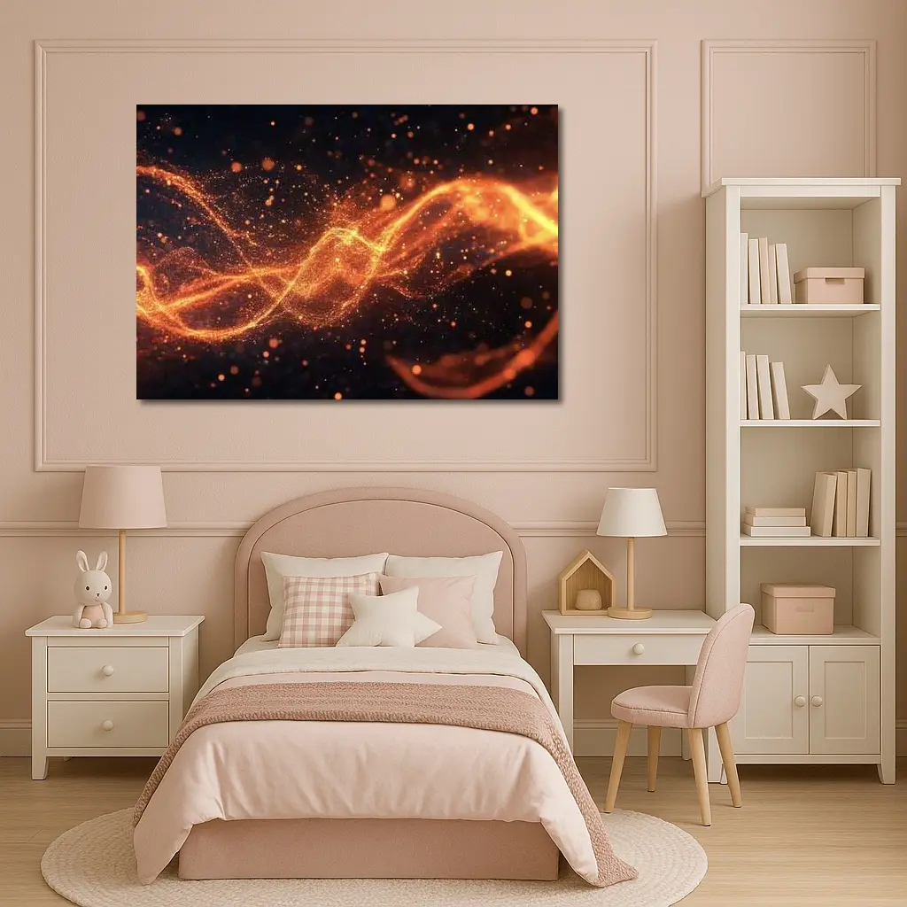 Golden Fire Particles Wave Dark Background – Wall Art