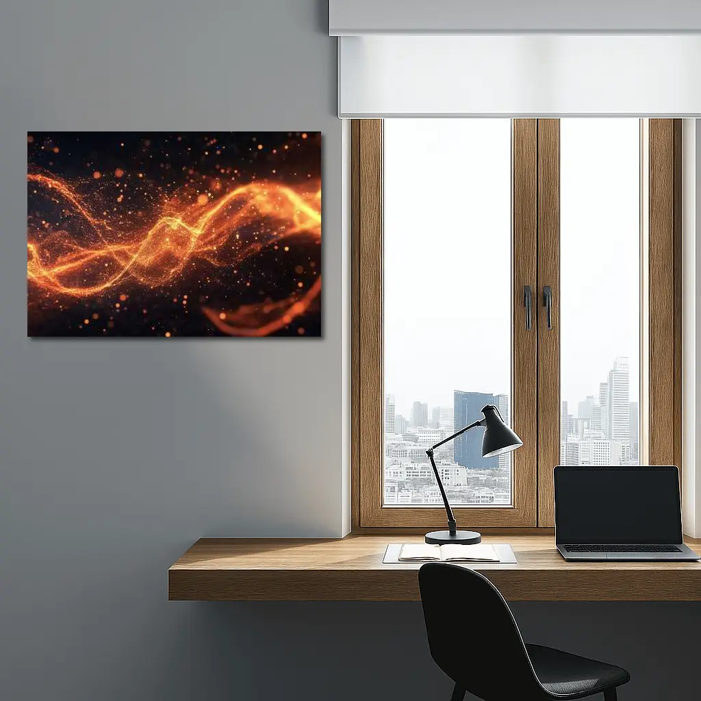 Golden Fire Particles Wave Dark Background – Wall Art