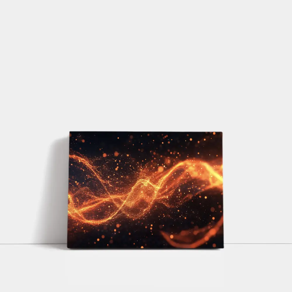 Golden Fire Particles Wave Dark Background – Wall Art