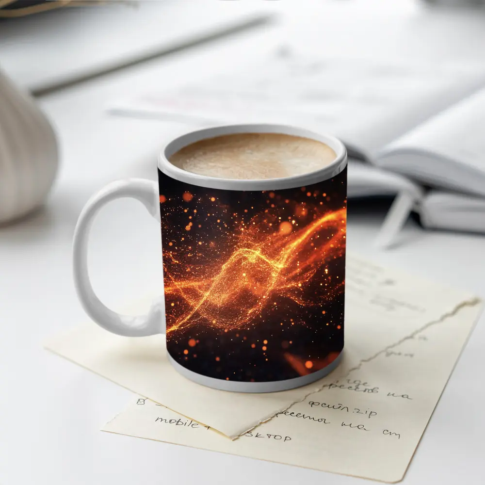 Golden Fire Particles Wave Dark Background – Mugs