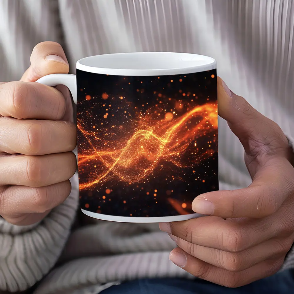 Golden Fire Particles Wave Dark Background – Mugs