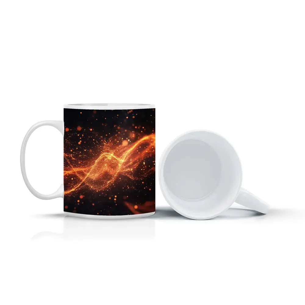 Golden Fire Particles Wave Dark Background – Mugs