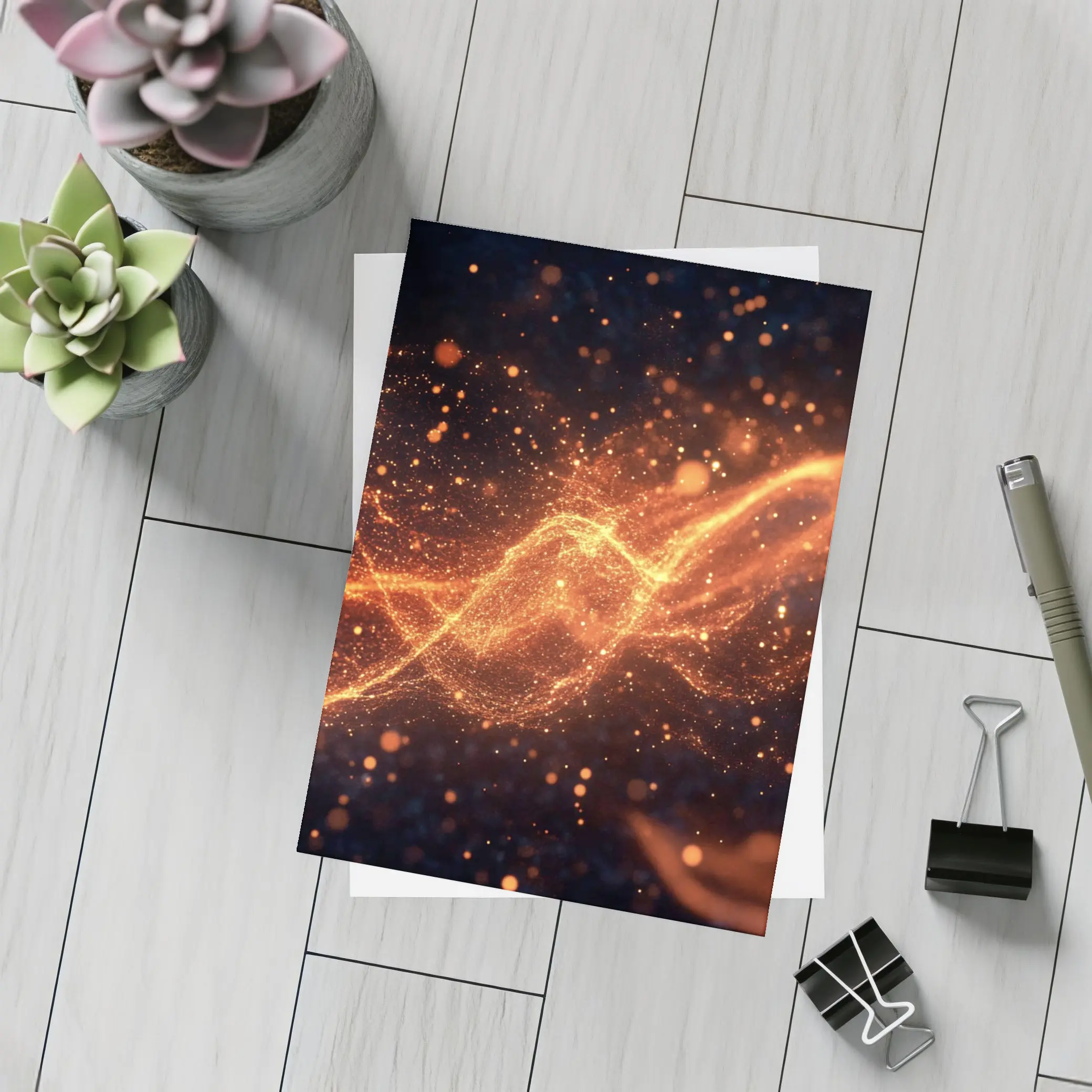 Golden Fire Particles Wave Dark Background – Postcards