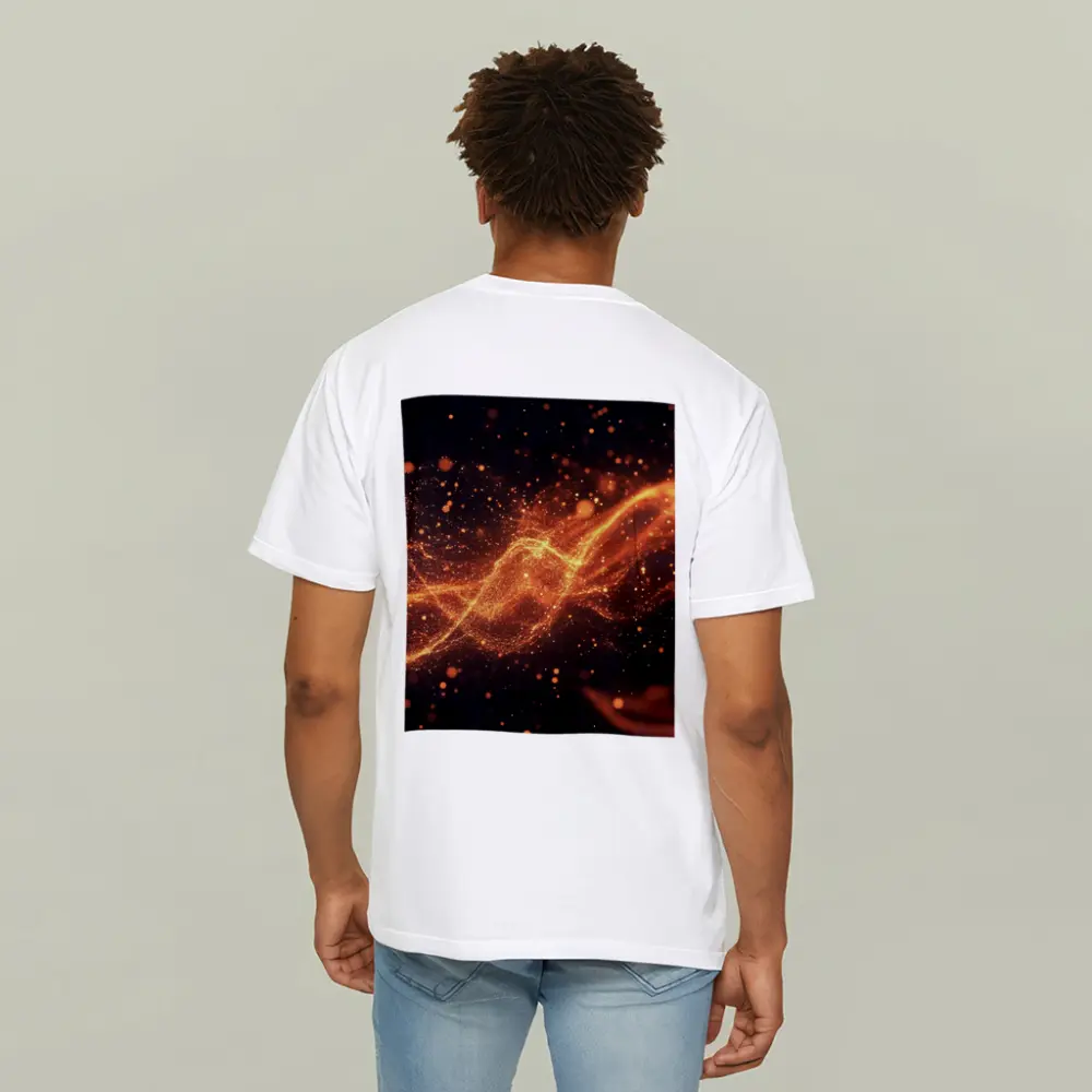 Golden Fire Particles Wave Dark Background – T-Shirts