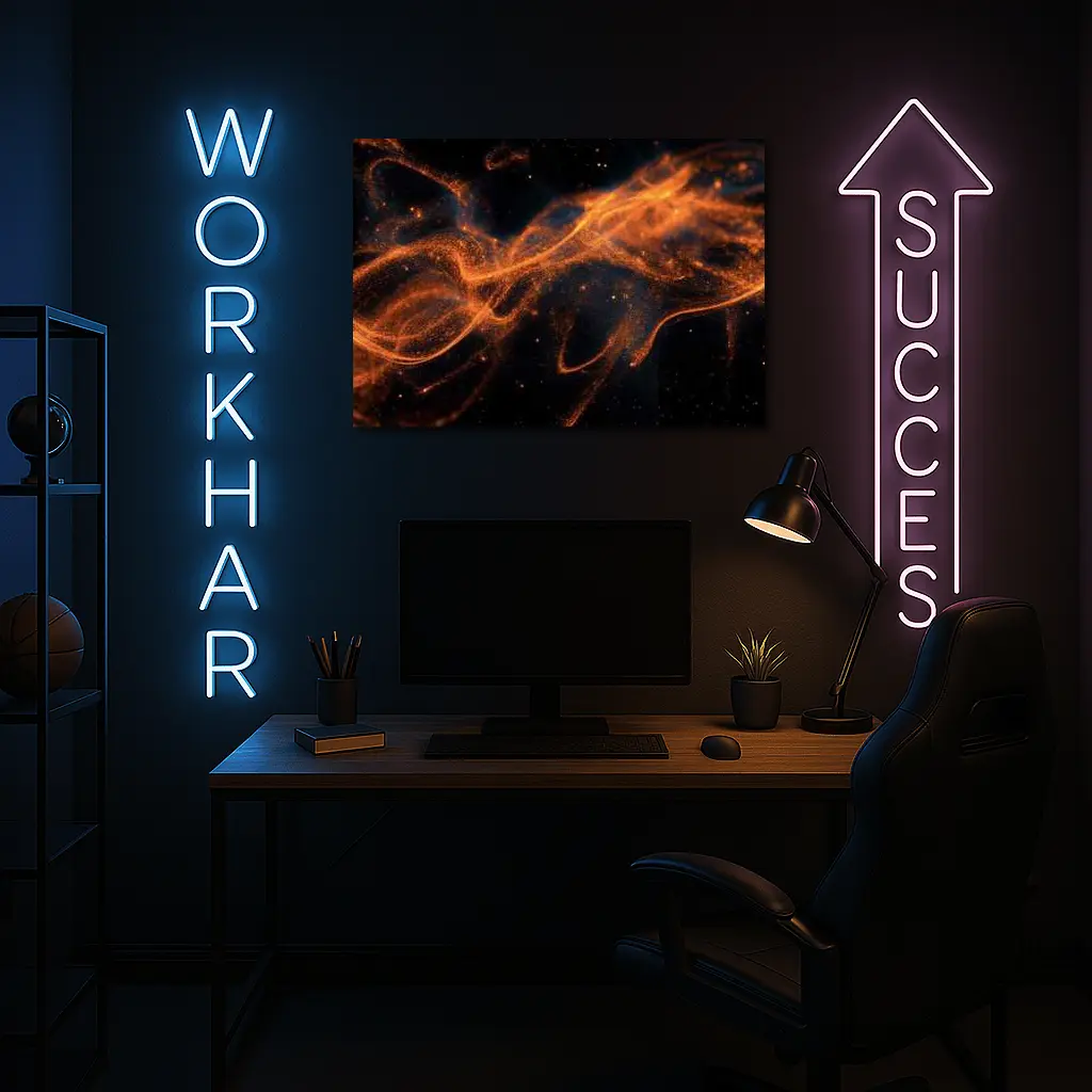 Orange Fire Particles Flowing Dark Space – Wall Art