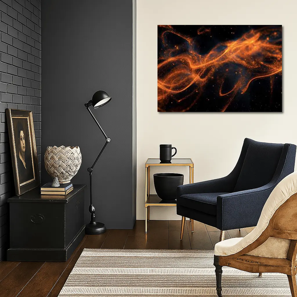 Orange Fire Particles Flowing Dark Space – Wall Art