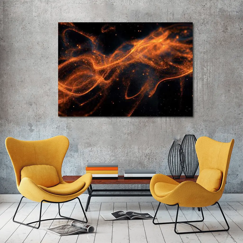 Orange Fire Particles Flowing Dark Space – Wall Art
