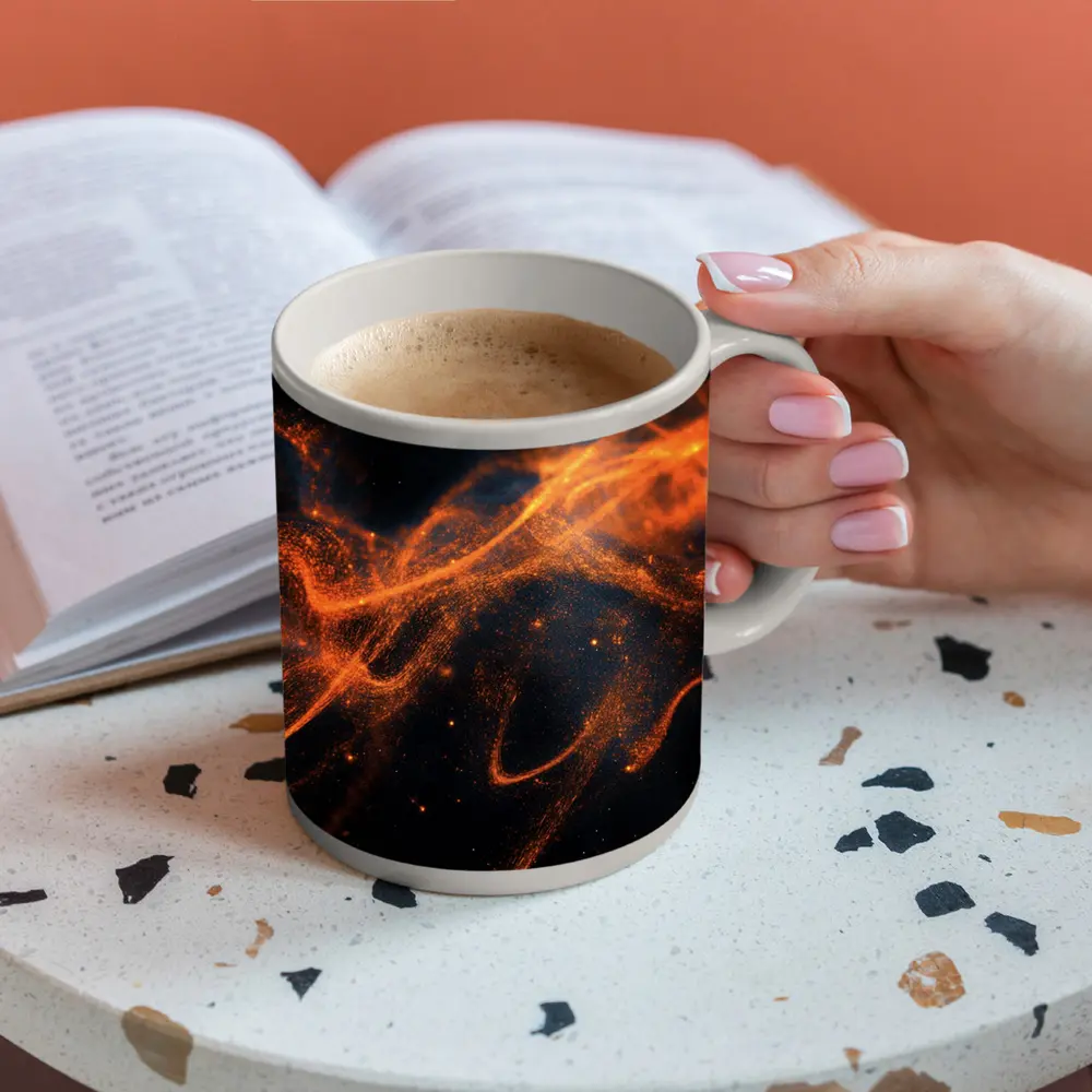 Orange Fire Particles Flowing Dark Space – Mugs