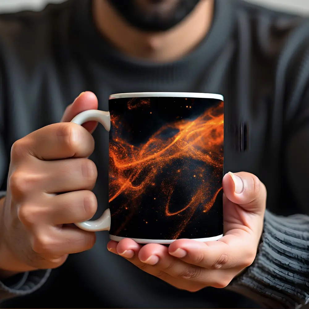 Orange Fire Particles Flowing Dark Space – Mugs
