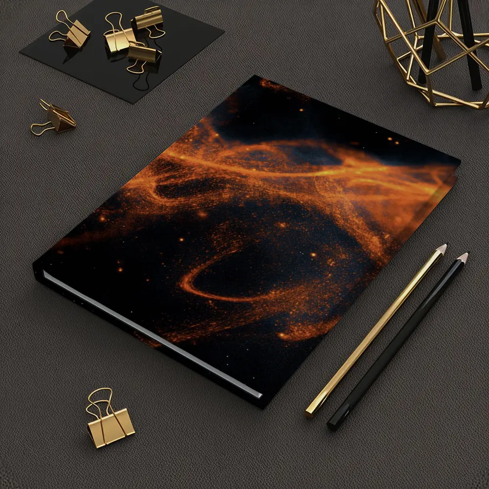 Orange Fire Particles Flowing Dark Space – Notebooks