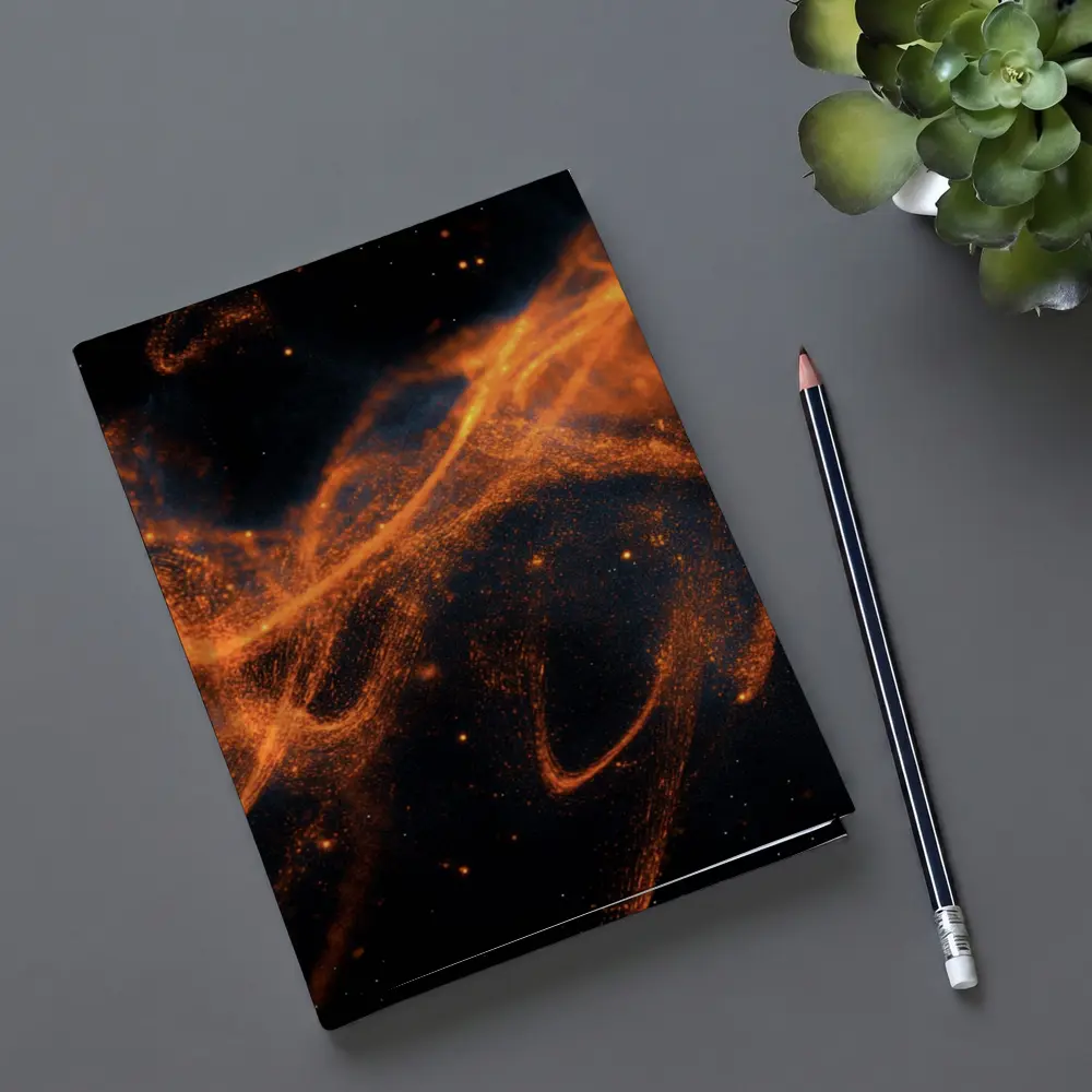 Orange Fire Particles Flowing Dark Space – Notebooks