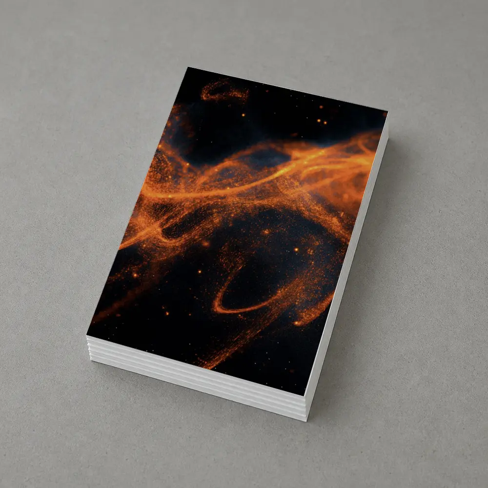 Orange Fire Particles Flowing Dark Space – Postcards