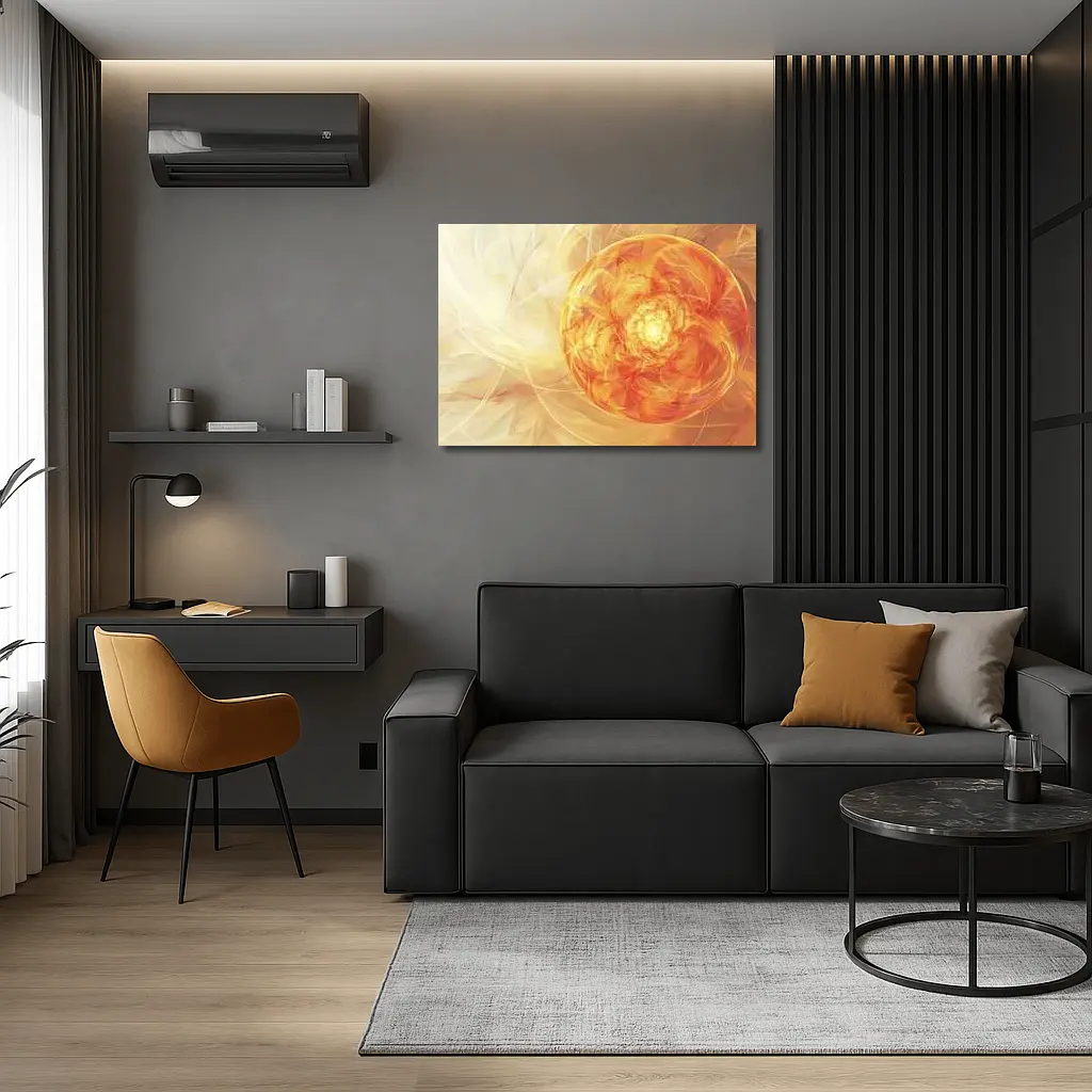 Golden Fractal Orb Swirling Orange Abstract – Wall Art