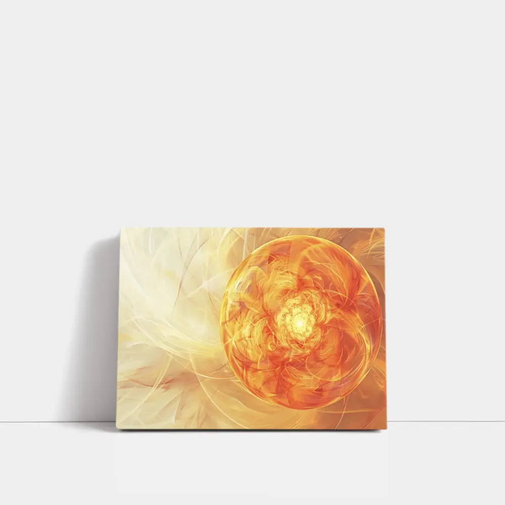 Golden Fractal Orb Swirling Orange Abstract – Wall Art