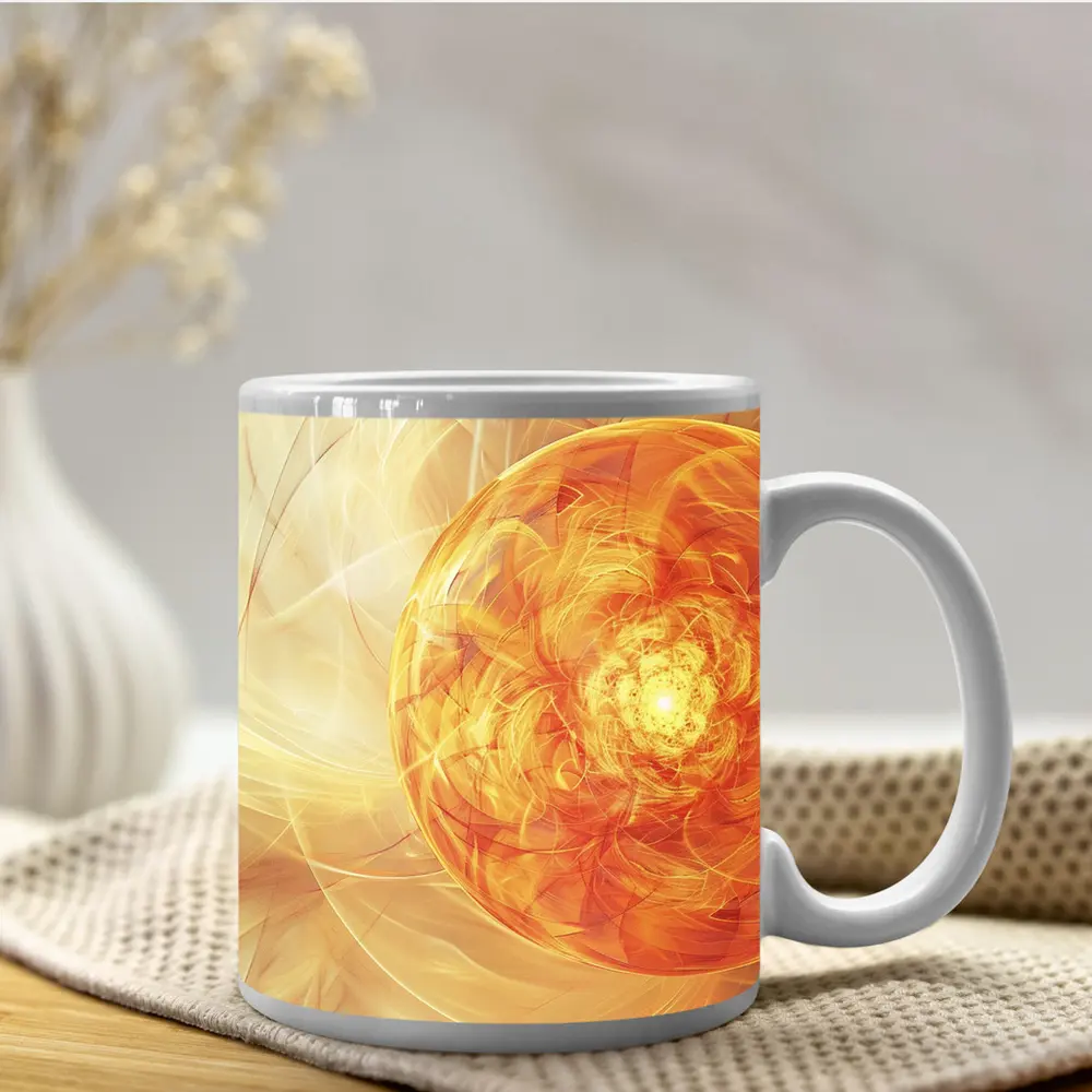Golden Fractal Orb Swirling Orange Abstract – Mugs
