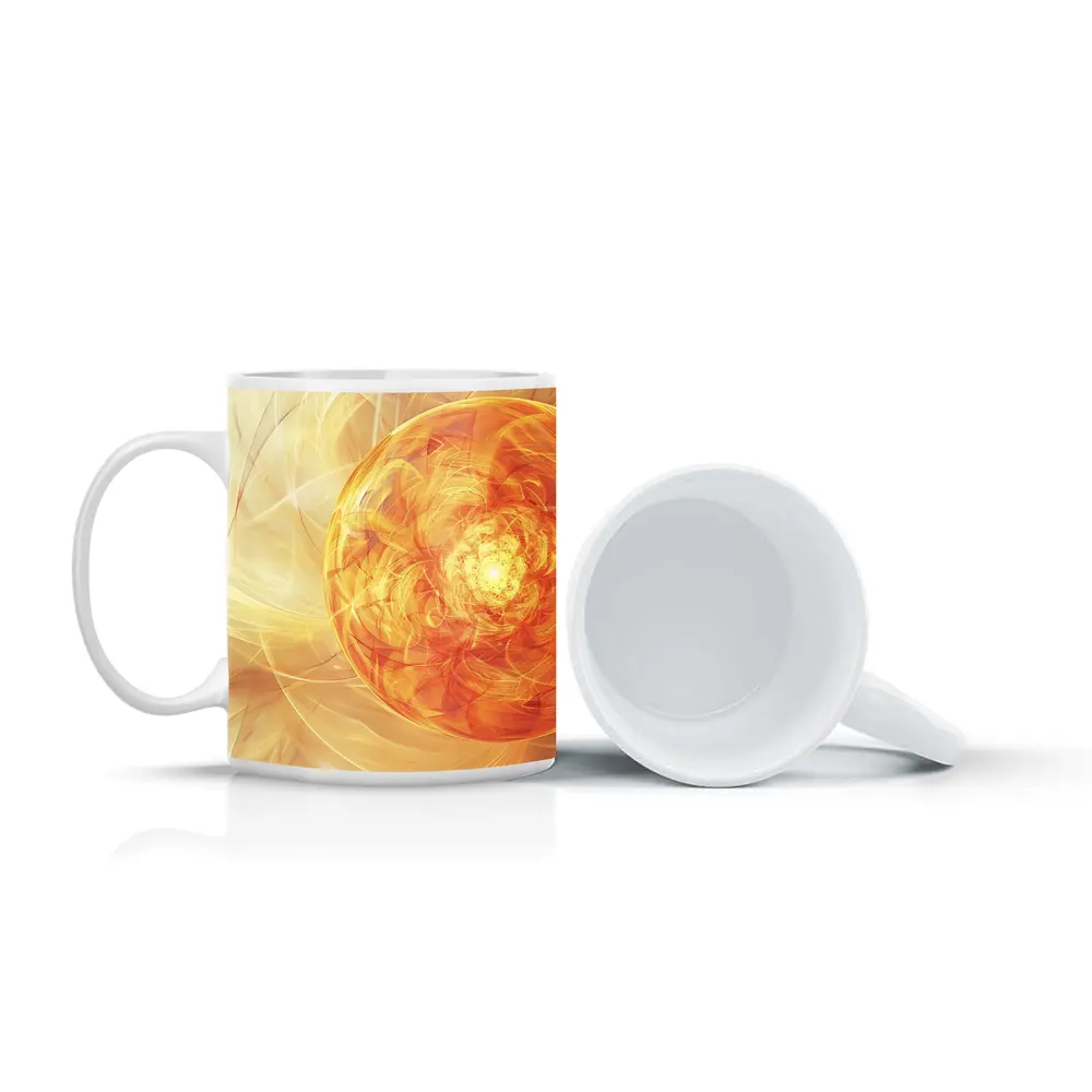 Golden Fractal Orb Swirling Orange Abstract – Mugs