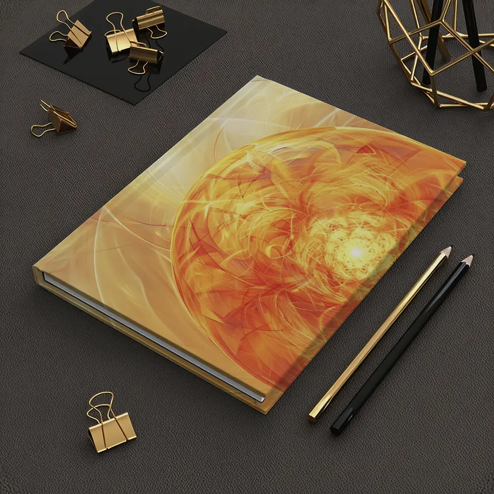 Golden Fractal Orb Swirling Orange Abstract – Notebooks