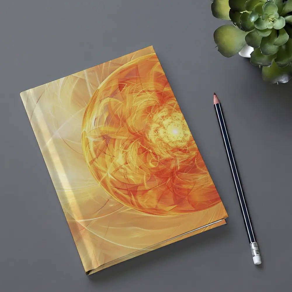 Golden Fractal Orb Swirling Orange Abstract – Notebooks