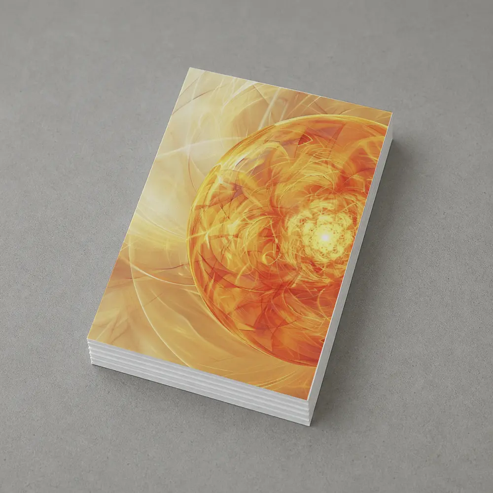 Golden Fractal Orb Swirling Orange Abstract – Postcards
