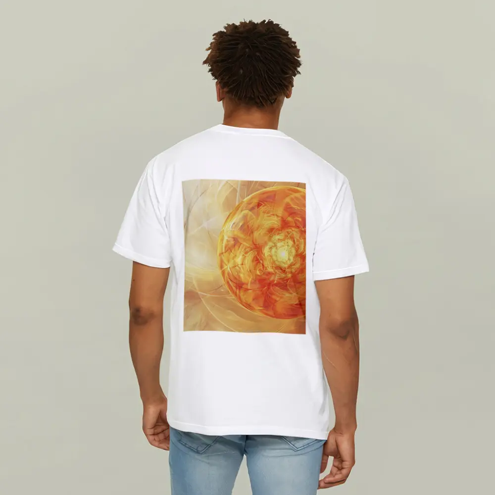 Golden Fractal Orb Swirling Orange Abstract – T-Shirts