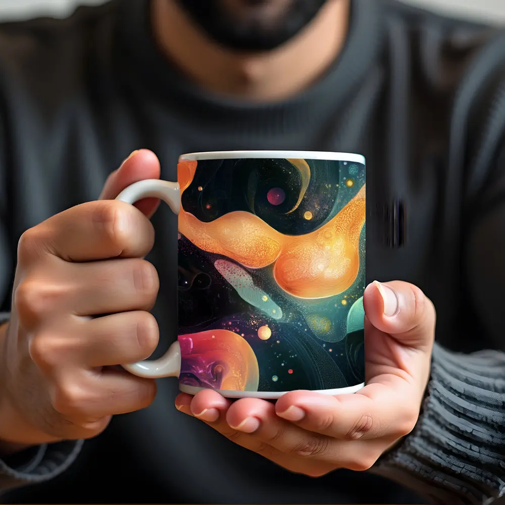 Abstract Fluid Art Dark Space Background – Mugs