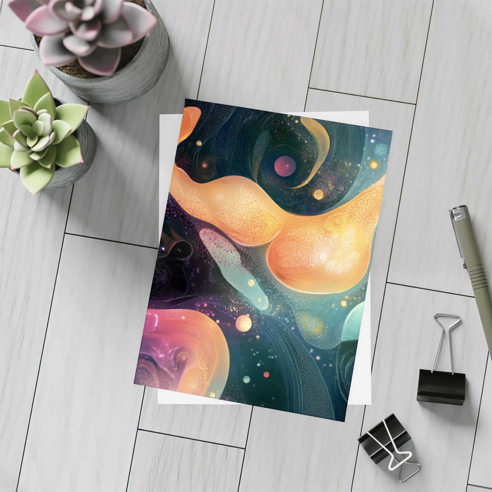 Abstract Fluid Art Dark Space Background – Postcards