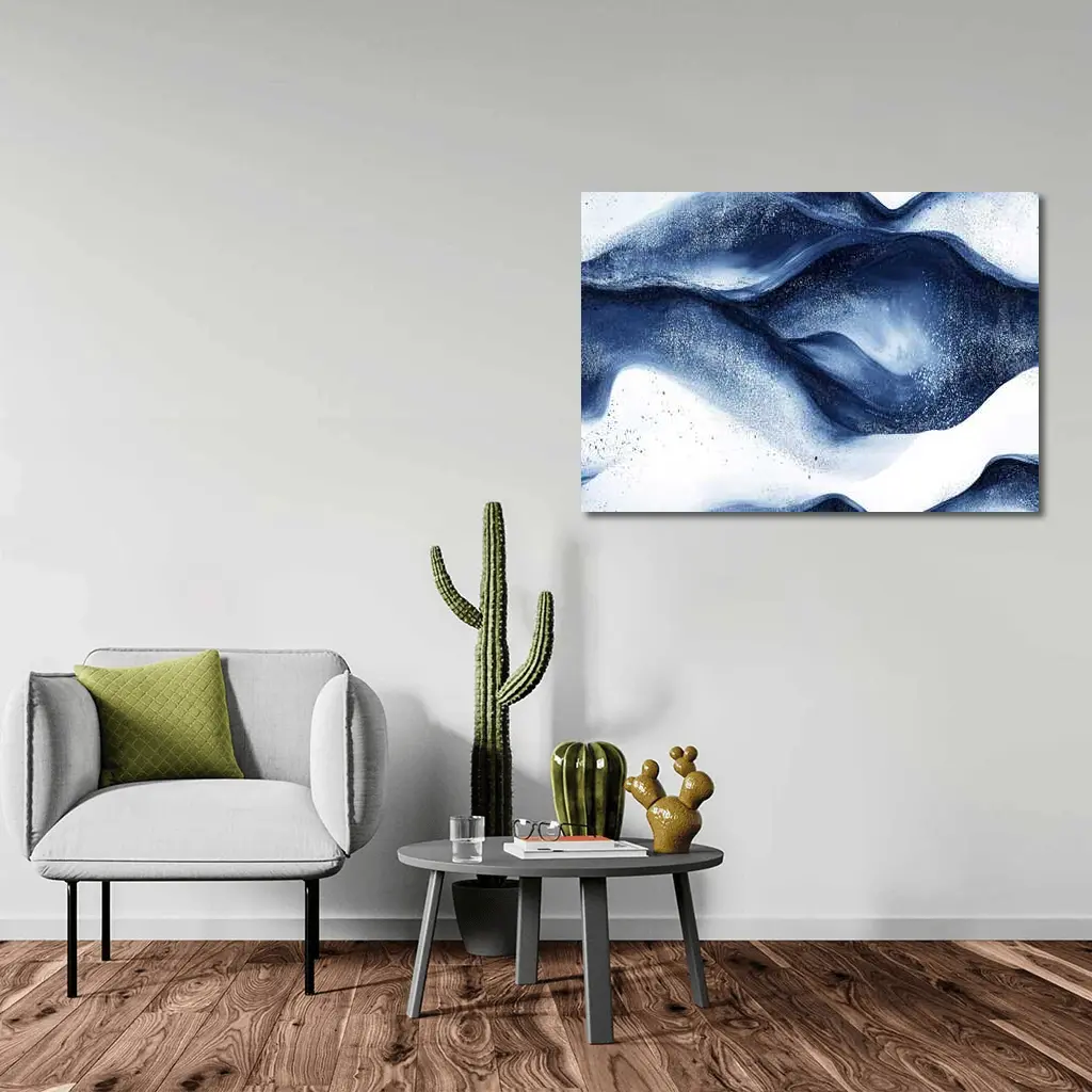 Dark Navy Blue Abstract Fluid Ink Art – Wall Art