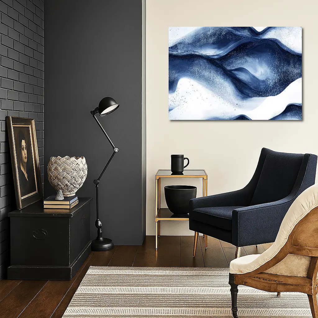 Dark Navy Blue Abstract Fluid Ink Art – Wall Art