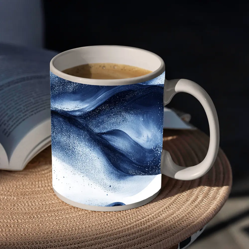 Dark Navy Blue Abstract Fluid Ink Art – Mugs