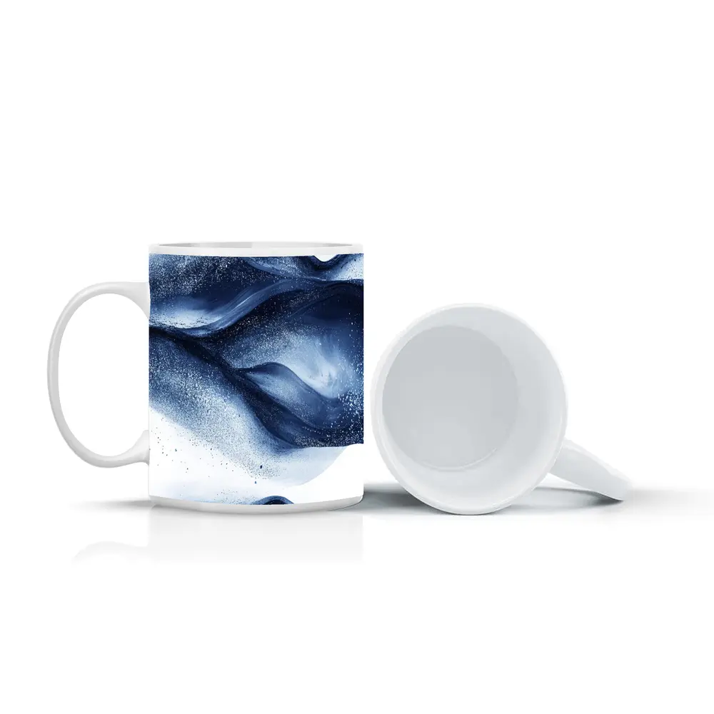 Dark Navy Blue Abstract Fluid Ink Art – Mugs