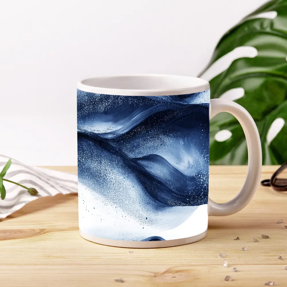 Dark Navy Blue Abstract Fluid Ink Art – Mugs