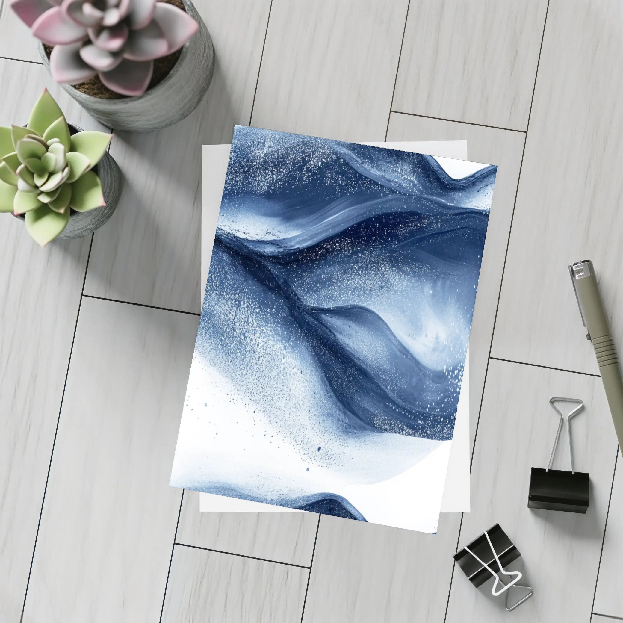 Dark Navy Blue Abstract Fluid Ink Art – Postcards