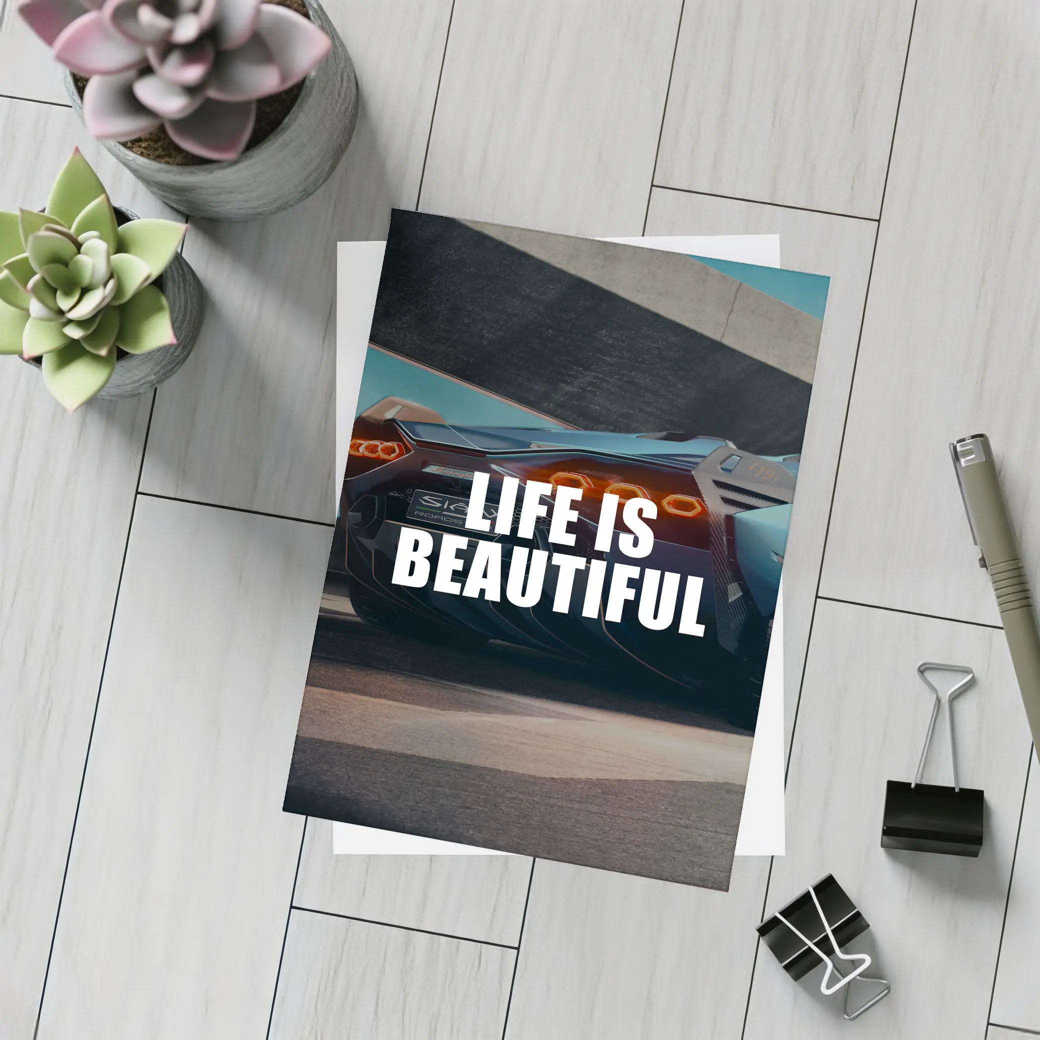 Life Is Beautiful Lamborghini Sian Motivational Art – Postcards