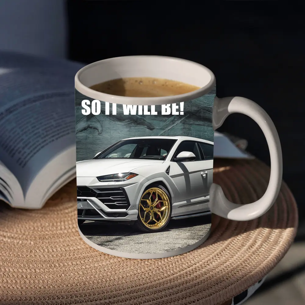 White Lamborghini Urus Gold Wheels Motivation Quote – Mugs